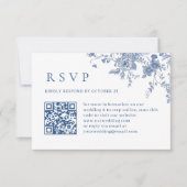 Elegant  Blue French Garden Wedding QR code RSVP Kaartje (Voorkant)