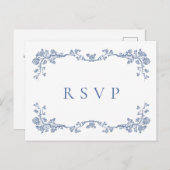 Elegant  Blue French Garden Wedding RSVP Briefkaart (Voorkant / Achterkant)