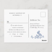 Elegant  Blue French Garden Wedding RSVP Briefkaart (Achterkant)