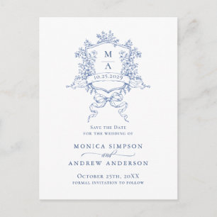 Elegant Blue French Garden Wedding Save the Date Briefkaart