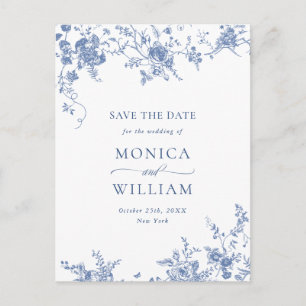 Elegant Blue French Garden Wedding Save the Date Briefkaart