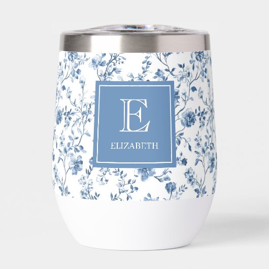 Elegant Blue French Toile Pattern Monogram Name (Avant)