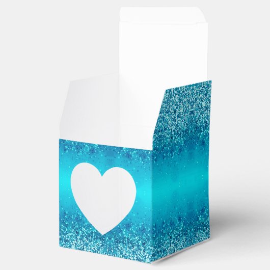 Elegant Blue Frost Sparkle Heart Favor Box Bedankdoosjes (Geopend)