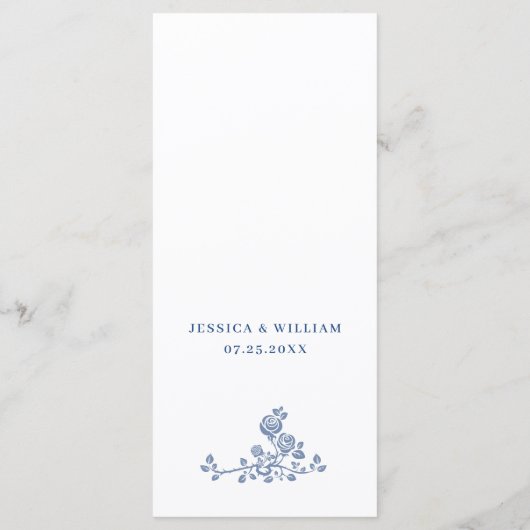 Elegant Blue Garden Flowers Weddenschap Menu (Achterkant)