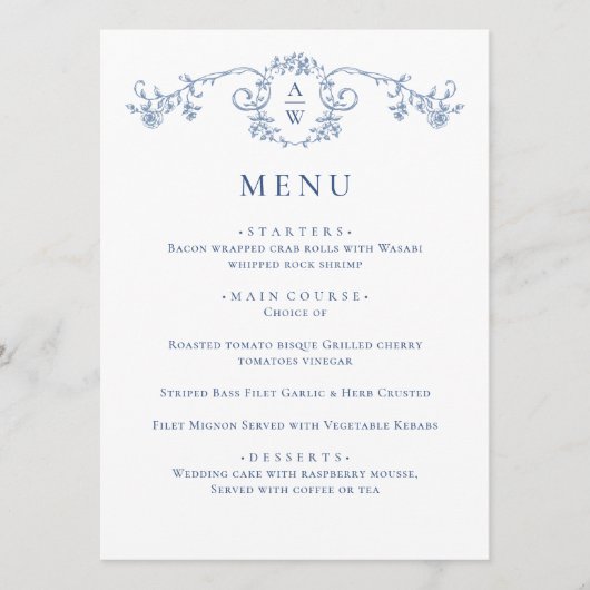 Elegant Blue  Garden Flowers Weddenschap Menu (Voorkant)