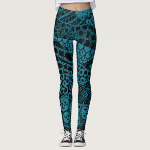 Elegant Blue Geometric Abstract Tribal Patroon Leggings