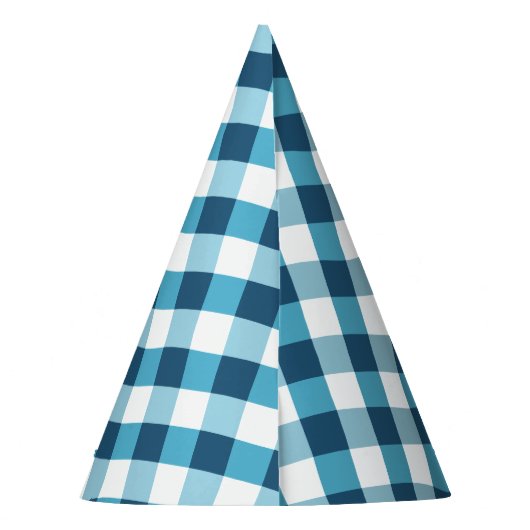 Elegant Blue Gingham Pattern Personalized Birthday Feesthoedjes (Achterkant)