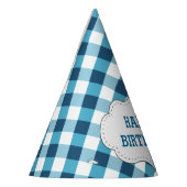 Elegant Blue Gingham Pattern Personalized Birthday Feesthoedjes (Links)