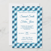 Elegant Blue Gingham Pattern Wedding Invitation Kaart (Voorkant)