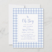 Elegant Blue Gingham Plaid Schattige Oh Boy Baby s Kaart (Voorkant)