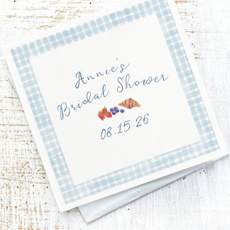 Elegant Blue Gingham Zomerbrunch Vrijgezellenfeest Servet