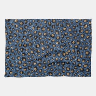 Elegant Blue Glitter Black Gold Leopard Print Theedoek