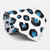 Elegant Blue Glitter Black Leopard Animal Print Stropdas (Opgerold)