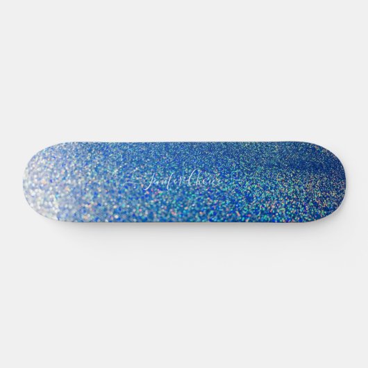 Elegant blue Glitter Custom Name Skateboard (Horizontaal)