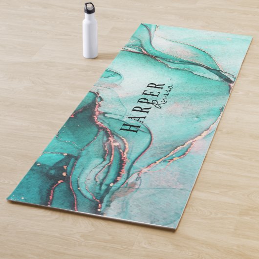 Elegant Blue Glitter Custom Name Yoga Mat (In situ)