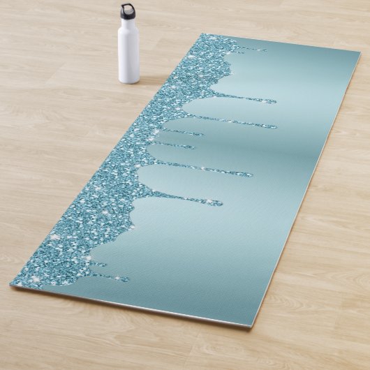Elegant Blue Glitter Custom Name Yoga Mat (In situ)