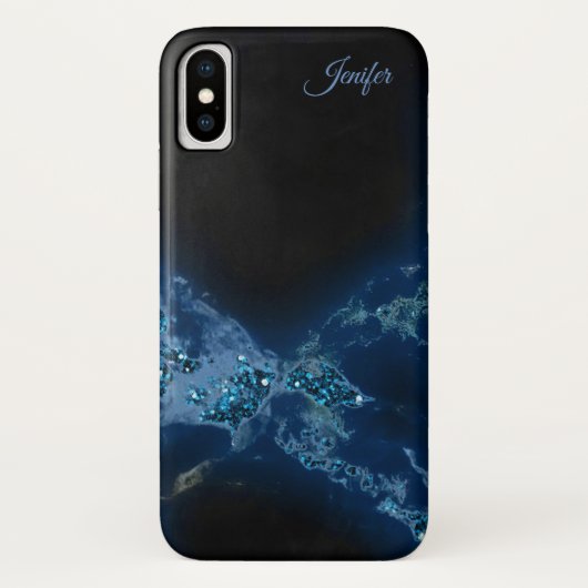 Elegant Blue Glitter Monogram Case-Mate iPhone Case (Achterkant)