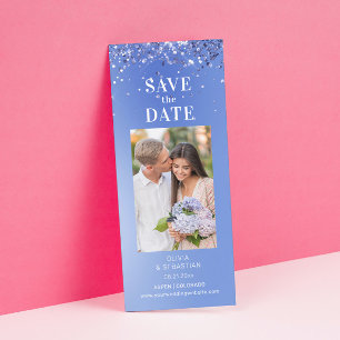 Elegant Blue Glitter Photo Weddenschap Save the Da Date