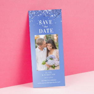 Elegant Blue Glitter Photo Weddenschap Save the Da Date