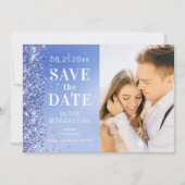 Elegant Blue Glitter Photo Wedding Save The Date (Voorkant)