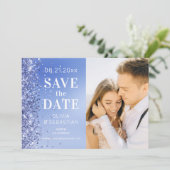 Elegant Blue Glitter Photo Wedding Save The Date (Staand voorkant)
