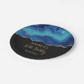 Elegant Blue Gold Abstract Marble Design Papieren Bordje (Gekanteld)