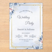 Elegant Blue & Gold Acrylic Wedding Invitation (Recto)