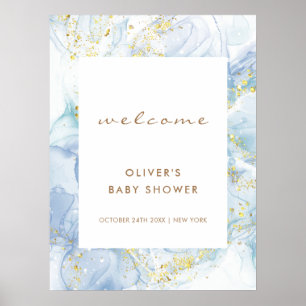 Elegant Blue Gold Agaat Boy Baby shower Welkom Poster