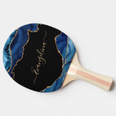 Elegant Blue Gold Agate Script Name Tafeltennisbatje (Zijkant)