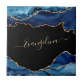 Elegant Blue Gold Agate Script Name Tegeltje (Voorkant)