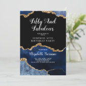 Elegant Blue Gold Agate Surprise 50e verjaardag Kaart (Staand voorkant)