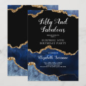 Elegant Blue Gold Agate Surprise 50e verjaardag Kaart (Voorkant / Achterkant)