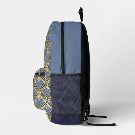 Elegant Blue Gold Art Deco  Pattern Bedrukte Rugzak (Rechts)