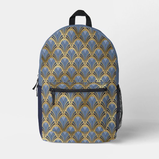 Elegant Blue Gold Art Deco  Pattern Bedrukte Rugzak (Voorkant)