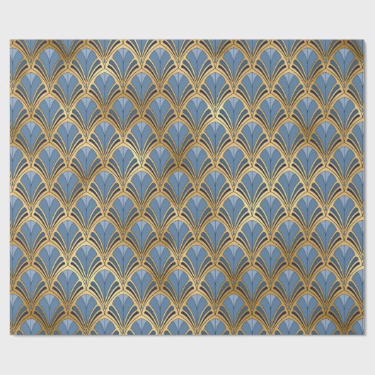 Elegant Blue Gold Art Deco  Pattern Cadeaupapier (Vlak)