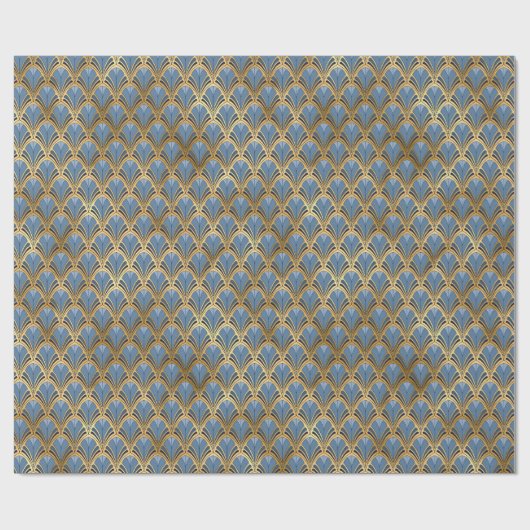 Elegant Blue Gold Art Deco  Pattern Cadeaupapier (Vlak)