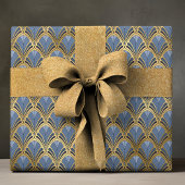 Elegant Blue Gold Art Deco  Pattern Cadeaupapier