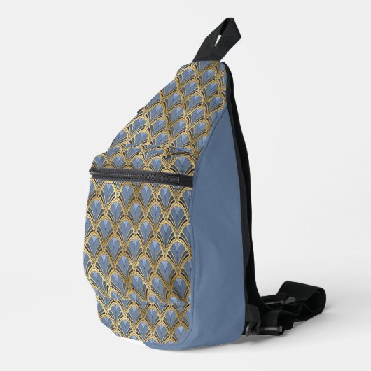 Elegant Blue Gold Art Deco Pattern Sling Bag (Rechterhoek)