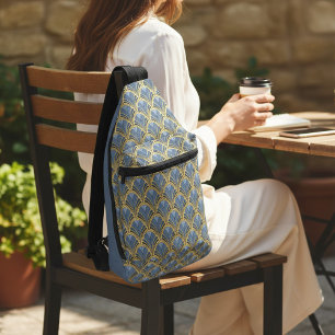 Elegant Blue Gold Art Deco  Pattern Sling Bag