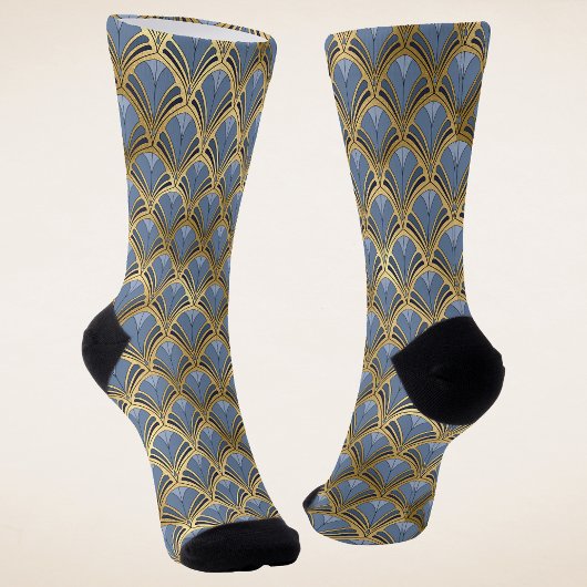 Elegant Blue Gold Art Deco Pattern Sokken