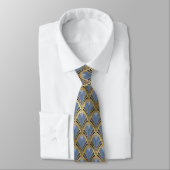 Elegant Blue Gold Art Deco  Pattern Stropdas (Gebonden)
