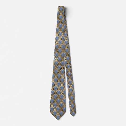 Elegant Blue Gold Art Deco  Pattern Stropdas (Voorkant)