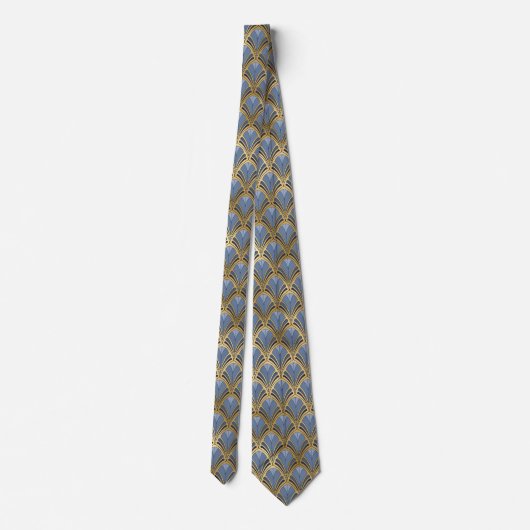 Elegant Blue Gold Art Deco  Pattern Stropdas (Achterkant)