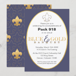 Elegant Blue & Gold Banquet Invitation Kaart