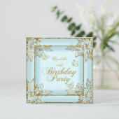 Elegant Blue Gold Birthday Kaart (Staand voorkant)