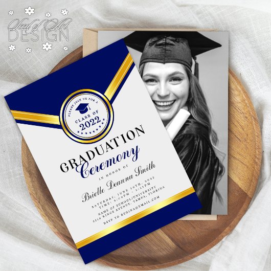 Elégant Blue Gold Ceremony Invitation