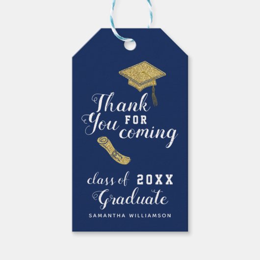 Elegant Blue Gold Class 2025 Afstuderen Bedankt Cadeaulabel (Voorkant)