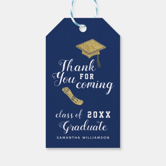Elegant Blue Gold Class 2025 Afstuderen Bedankt Cadeaulabel (Achterkant)