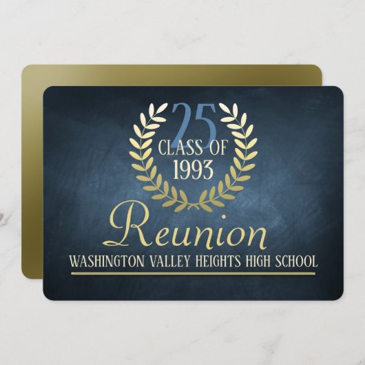 Elégant Blue|Gold Class Reunion Invitation (Devant / Derrière)