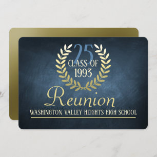 Elégant Blue Gold Class Reunion Invitation
